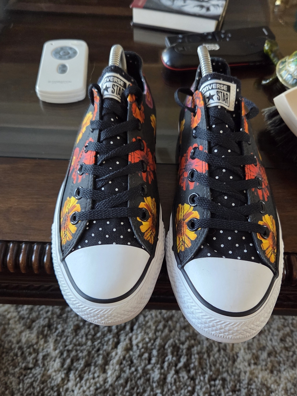Converse Black Floral Polka Dot Low Top Sneakers